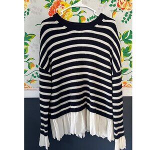Catherine Woven Fluffy Sweater -- navy/ivory stripe -- size 8